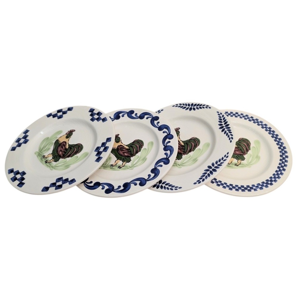 Williams Sonoma Rooster Farmcore Salad Display Plates‎ Made in Portugal Set of 4